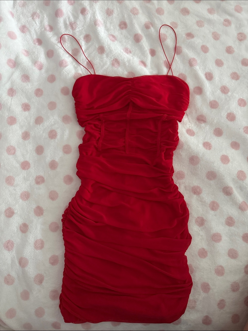 REVOLVE Red Ruched Spaghetti Strap Mini Dress